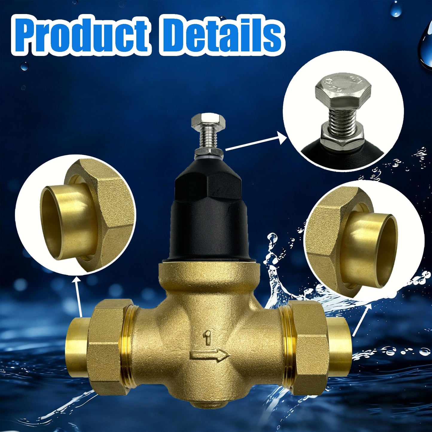 Upgraded 1" NR3XL Pressure Reducing Valve Single Union Female x Female NPT Connection,Short Lay Length and Compact Design,Water Savings and Energy Savings