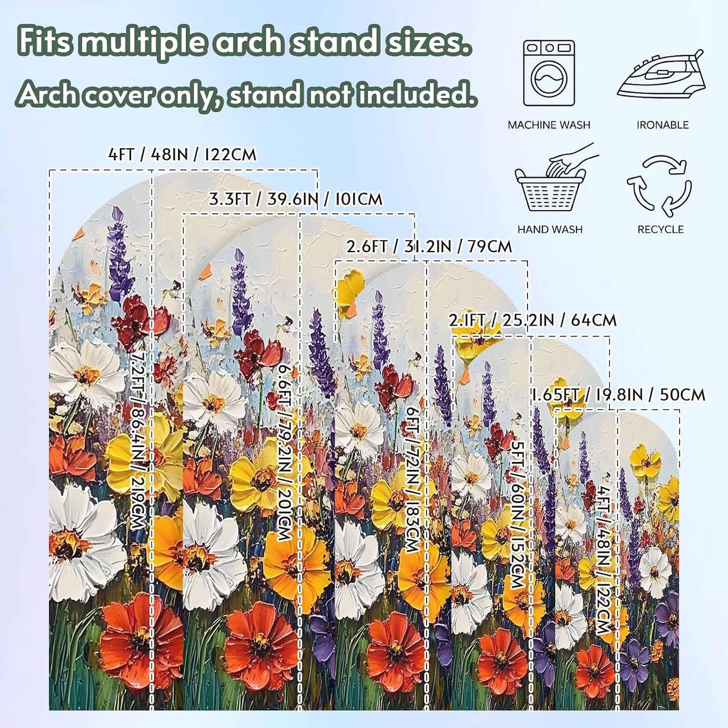 Jnbasdffb 6.6 Vintage Wildflowers Wedding Arch Cover, Stretchy Spandex Arch Backdrop Stand Covers FT, Oil Painted
