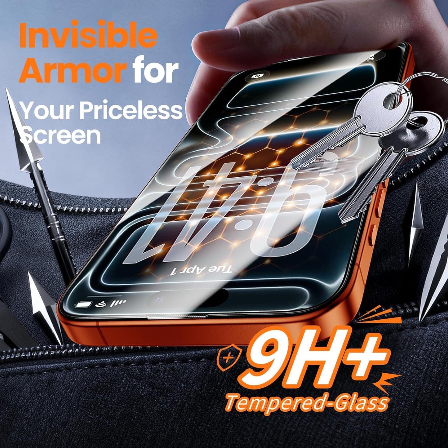 3 Pack 17 6.3", 9H+ Screen Protector for iPhone Pro Tempered Glass with Auto Dust Removal, Easy Installation Kit