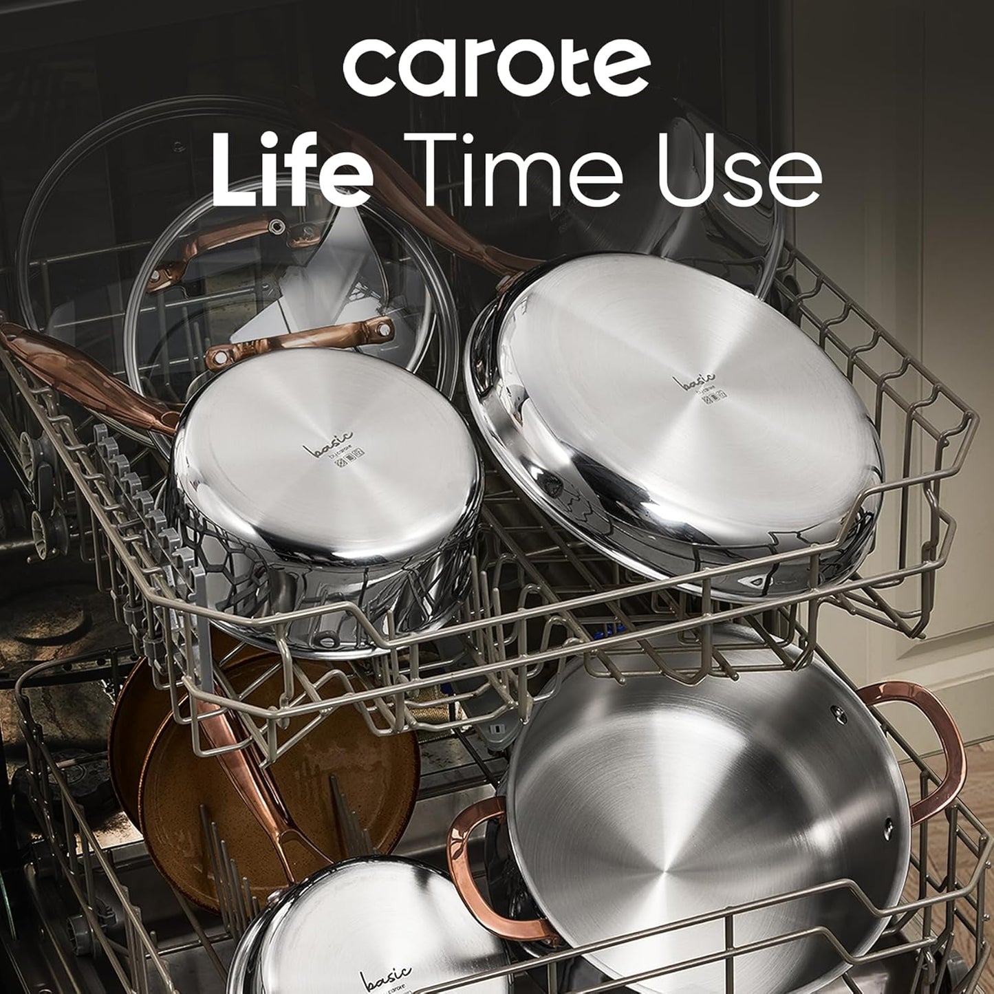 CAROTE 6 Qt Tri-Ply Stainless Steel Stockpot - Non-Toxic Soup Pot with Lid | Even Heating, Oven Safe, Induction Compatible