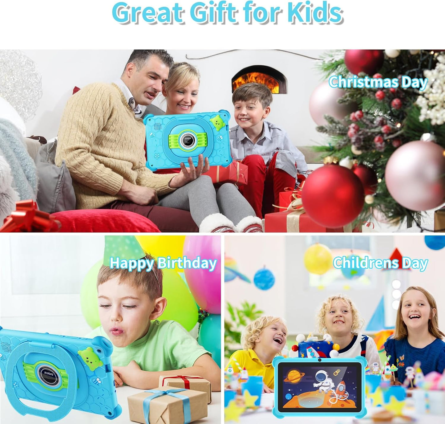 zcobro 7 inch 32GB Kids Tablet Toddler Kids Learning Tablet WiFi Tablets with Shockproof Case, YouTube, GMS, Parental