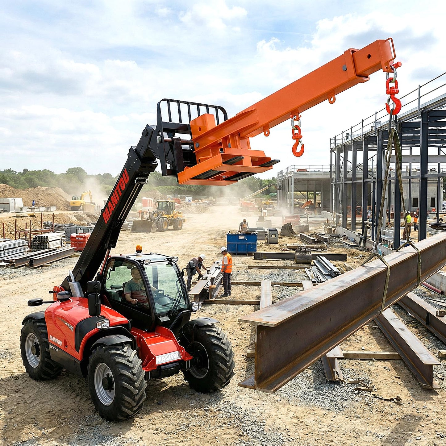Jib Crane 6613 Lbs Boom Lift Fork Mounted Crane Attachment with Adjustable Holes Heavy Duty Steel Construction 2 Swivel Hooks 3 Angle Adjustment 28”to 124”