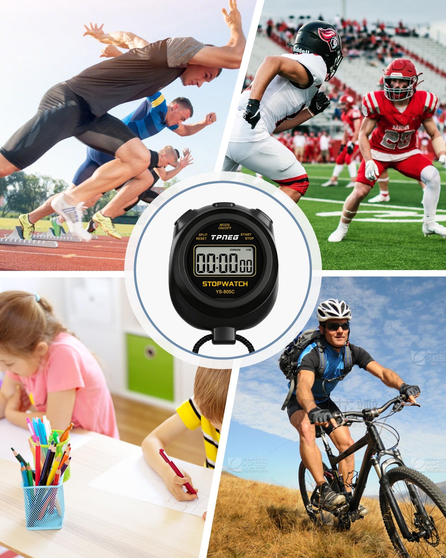 TPNEG Simple Stopwatch Timer - Easy to Use, Set Up, Read, and Carry - Large Display - On/Off, AAA Battery, No Hourly Beep - Ideal for Kids, Track and Field, Sports, Classroom - Stopwatches for Coaches
