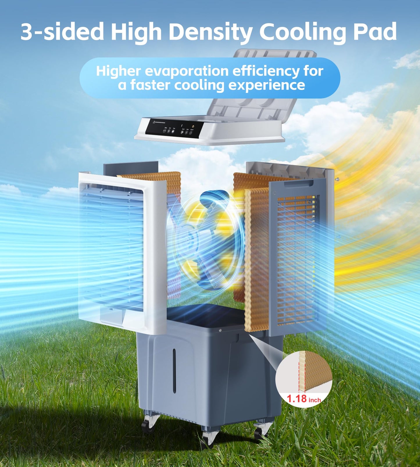 Uthfy Swamp Cooler, 3880CFM Evaporative Air Cooler with 10.6 Gal Water Tank, 120° Oscillation, 12H Timer, Remote, Ultra Quiet Cooling Fan, Outdoor Air Conditioner for Garage Patio Large Room
