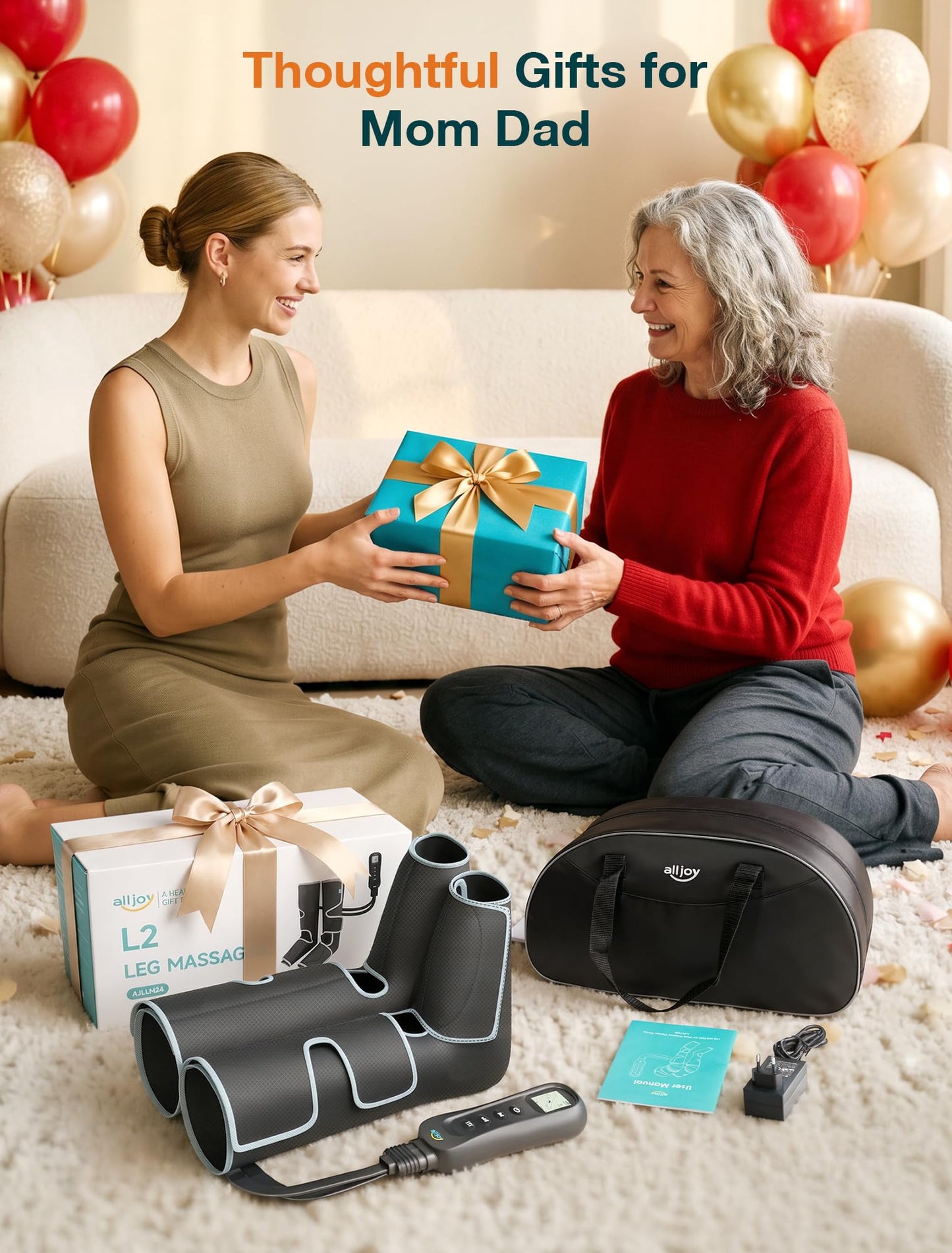ALLJOY Leg Massager for Circulation and Pain Relief FSA, Father-s Day Gift-s for Dad Men Women, Leg Massager with Heat and Compression Helpful for Vericose Veins, Fatigue, Cramps, Swelling, Edema
