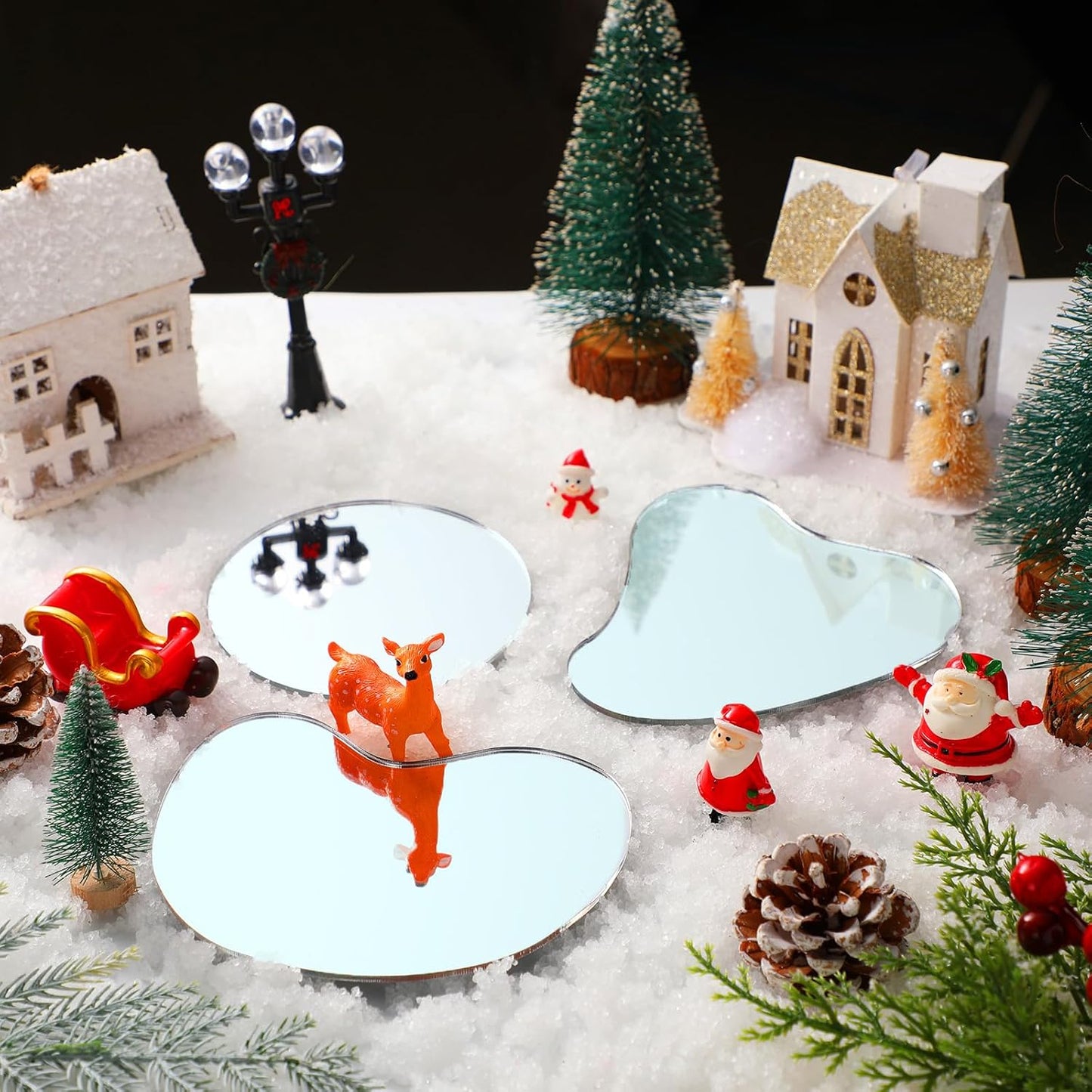 Sieral Miniature Christmas Village Pond - 6-Piece Ice Skating Rink Figurines | 4-Inch Holiday Decor