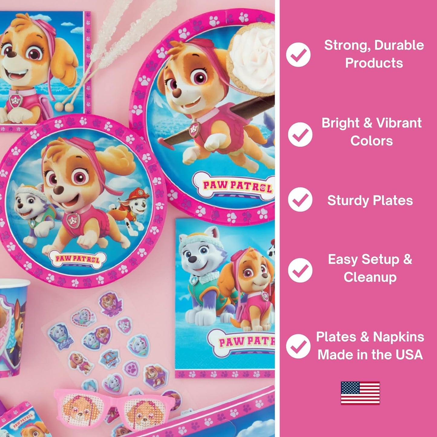 Skye Paw Patrol Birthday Decorations - Complete Party Set for 16 with Plates, Napkins, Banner & More