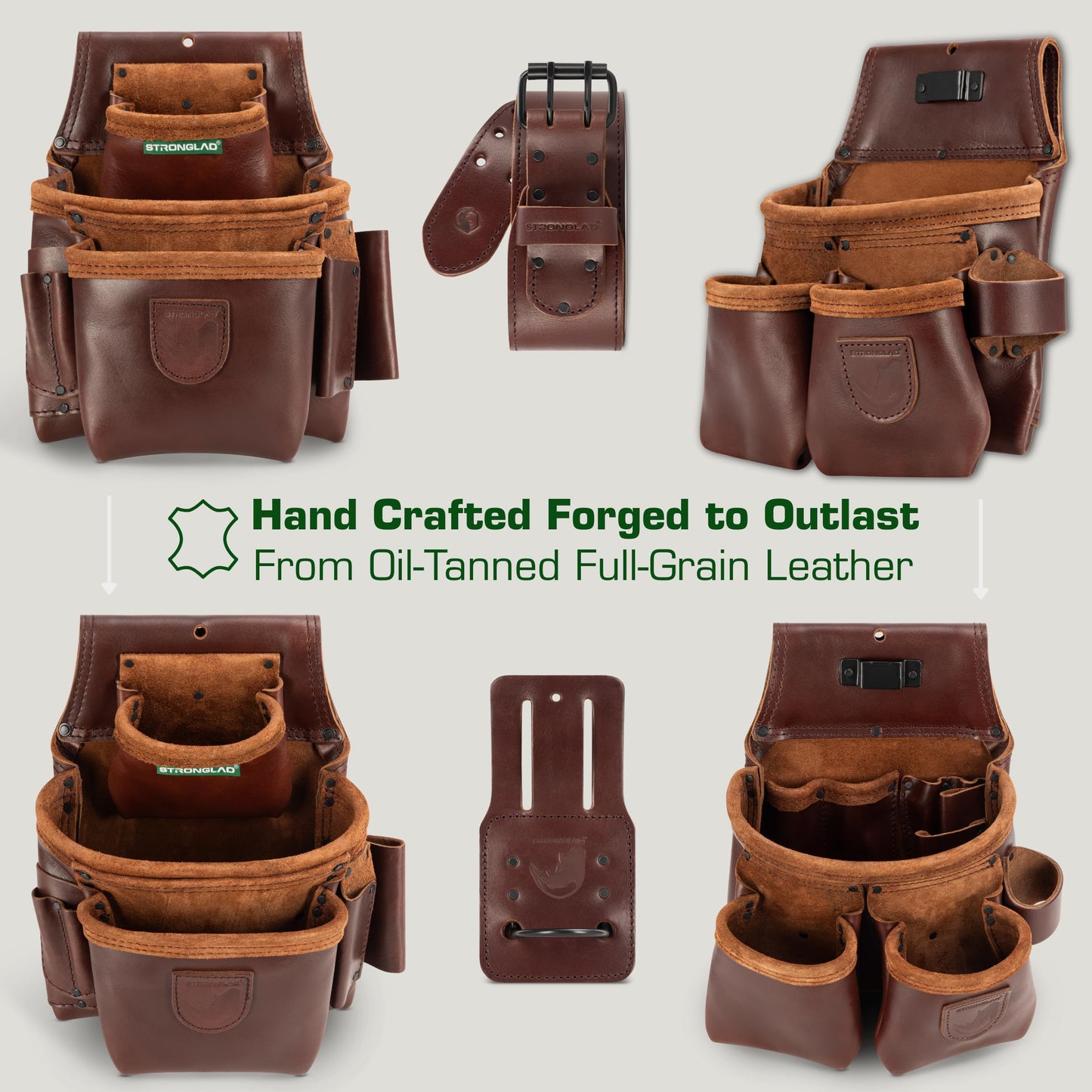 STRONGLAD Framing Tool Belt – 21-Pocket Full-Grain Leather, Carpenter Oil-Tanned Construction Tool Belt | Carpenter Tool Bags | Pro-Grade Gear