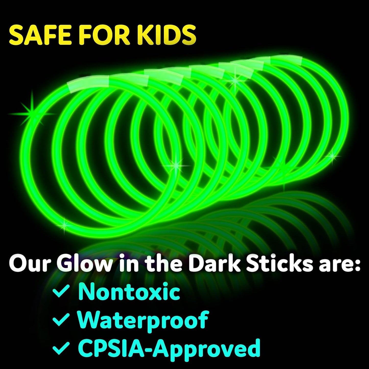 PartySticks Green Glow Sticks - 100 Pack of 8-Inch Glow in the Dark Light-Up Party Accessories
