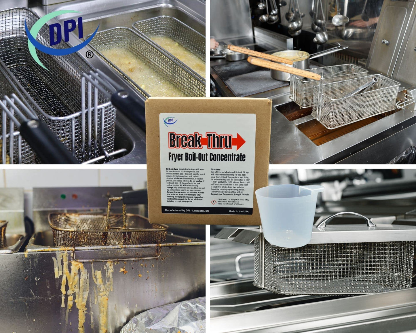 DPI Break-Thru Fryer Boil Out Cleaner, Powder Concentrate for Deep Fryers, Removes Grease and Carbon Deposits, Easy Use Scope Included, 26 Cleaning Cycles Per Box.