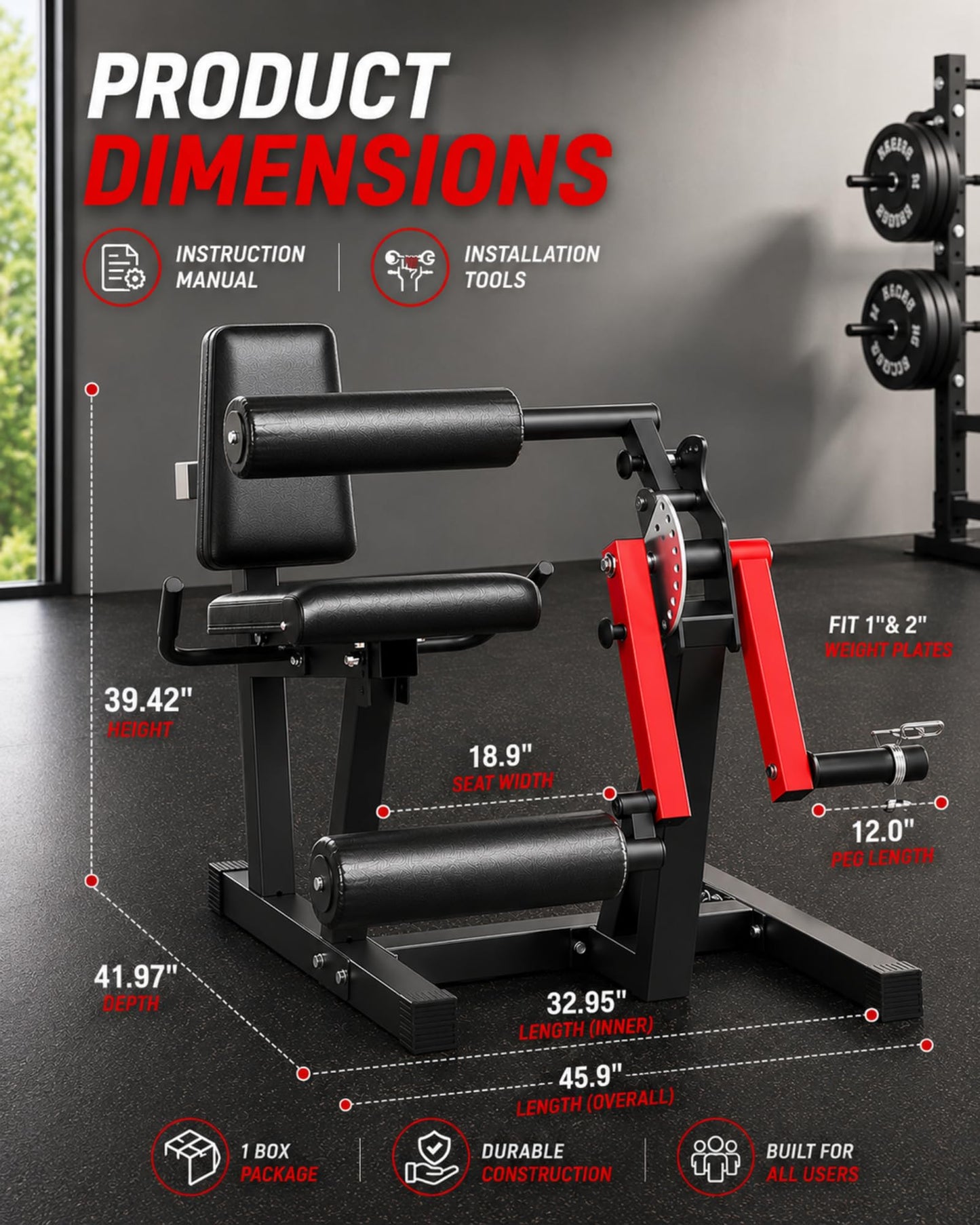 Leg Extension and Curl Machine, 4-in-1 Leg Developer & Hip Thrust Machine for Home Gym, Seated & Single Leg Curl, Plate Loaded Lower Body Strength Equipment, Fits 1" & 2" Plates, 700LBS