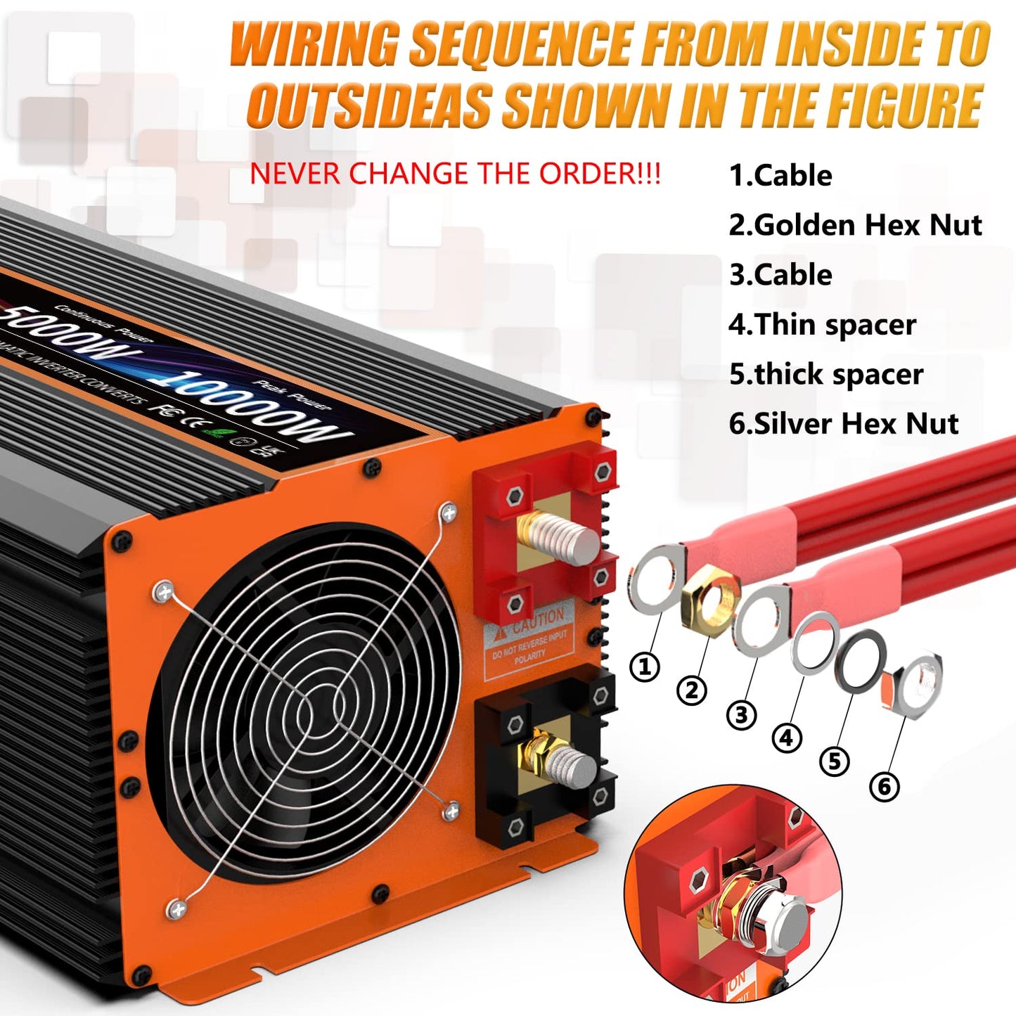 5000W Pure Sine Wave Power Inverter 12V DC to 110V 120V Converter for Family RV Off Grid Solar System Emergency Power Supply, Type-C Port 4 GFCI AC Outlet Dual USB Remote Control and LCD Display
