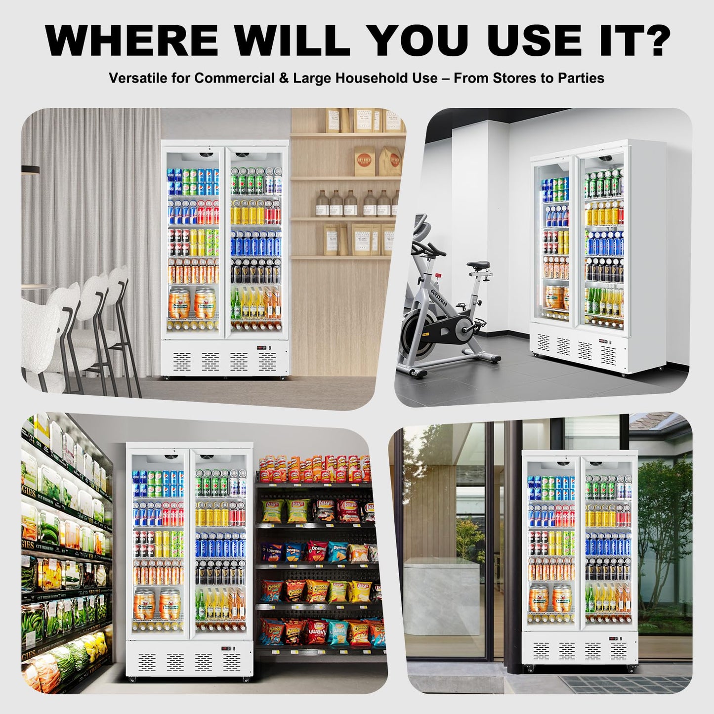 ECEVT 41.4''W White Commercial Refrigerators, 30.5 Cu.Ft 2 Glass Door Commercial Beverage Refrigerators Upright Display Cooler with LED Light and 10 Adjustable Shelves for Restaurant Stores
