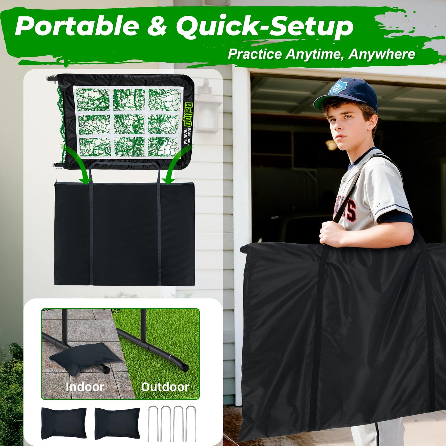 Pitching Net, 9 Hole Baseball & Softball Pitching Net with Strike Zone, Adjustable Pitching Target with 9 Pocket Design, Portable(Superior Net)
