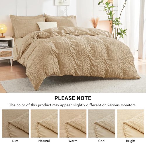 HYMOKEGE Twin Comforter Set - All Season Luxury 5-Piece Bedding in Khaki | Seersucker Design