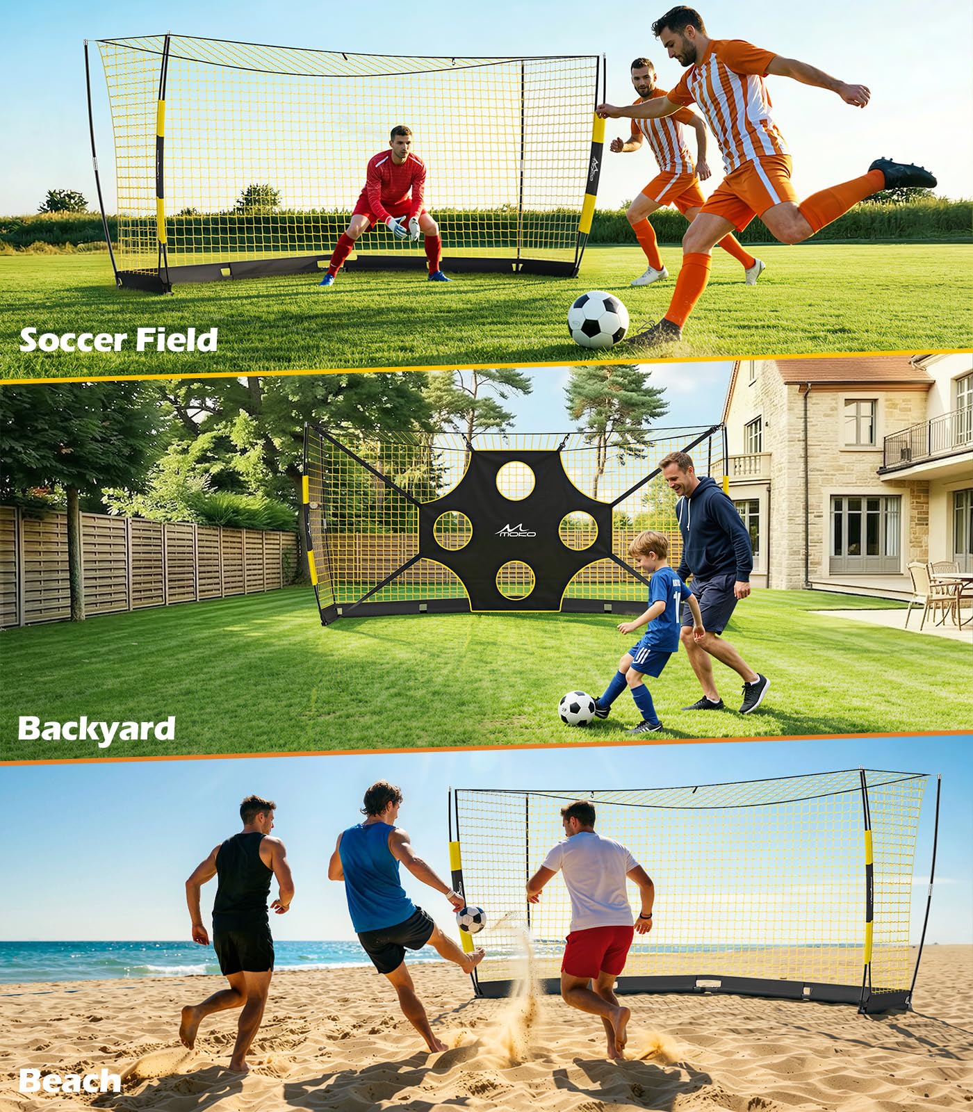 MoKo 12x6 FT Soccer Goal with Precision Target, Quick Setup Soccer Goals for Backyard Indoor & Outdoor, Portable Soccer Net Training Equipment with Foldable Base, Sturdy Ground Stakes & Carry Bag