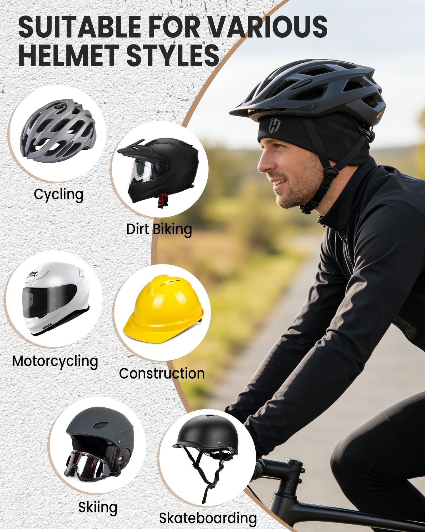 HASAGEI Thermal Running Hat - Men's Skull Cap Cycling Cap Under Helmet Black