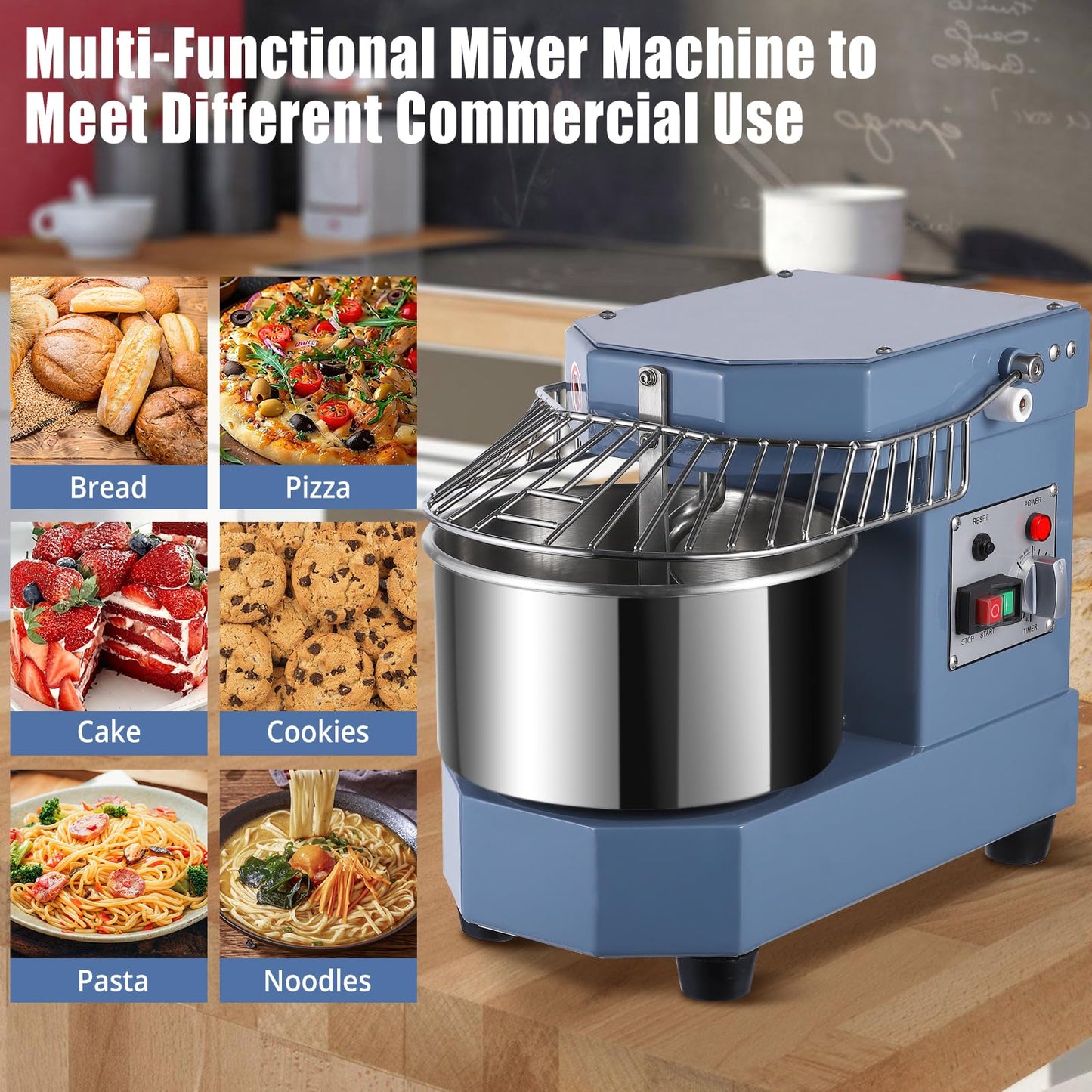 Garvee Commercial Dough Mixer 10.5 QT, 650W Dual Rotating Dough Kneading Machine with Food-Grade Stainless Steel Bowl, Security Shield & Timer, Electric Spiral Mixer for Restaurant Bakery Pizzeria