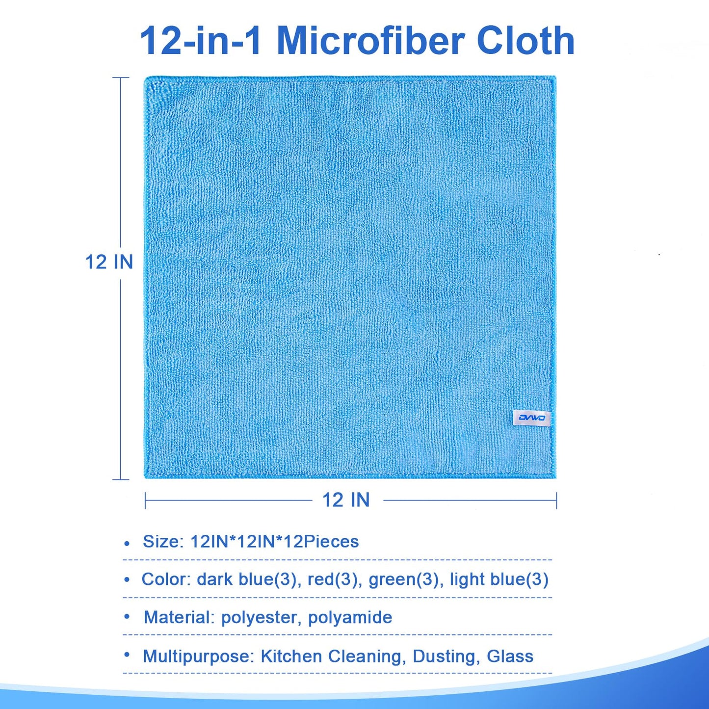 ovwo 12Pcs Premium Microfiber Cleaning Cloth, Highly Absorbent Household Cleaning Supplies - for Kitchen Towels, Dish Cloths, Dust Rag