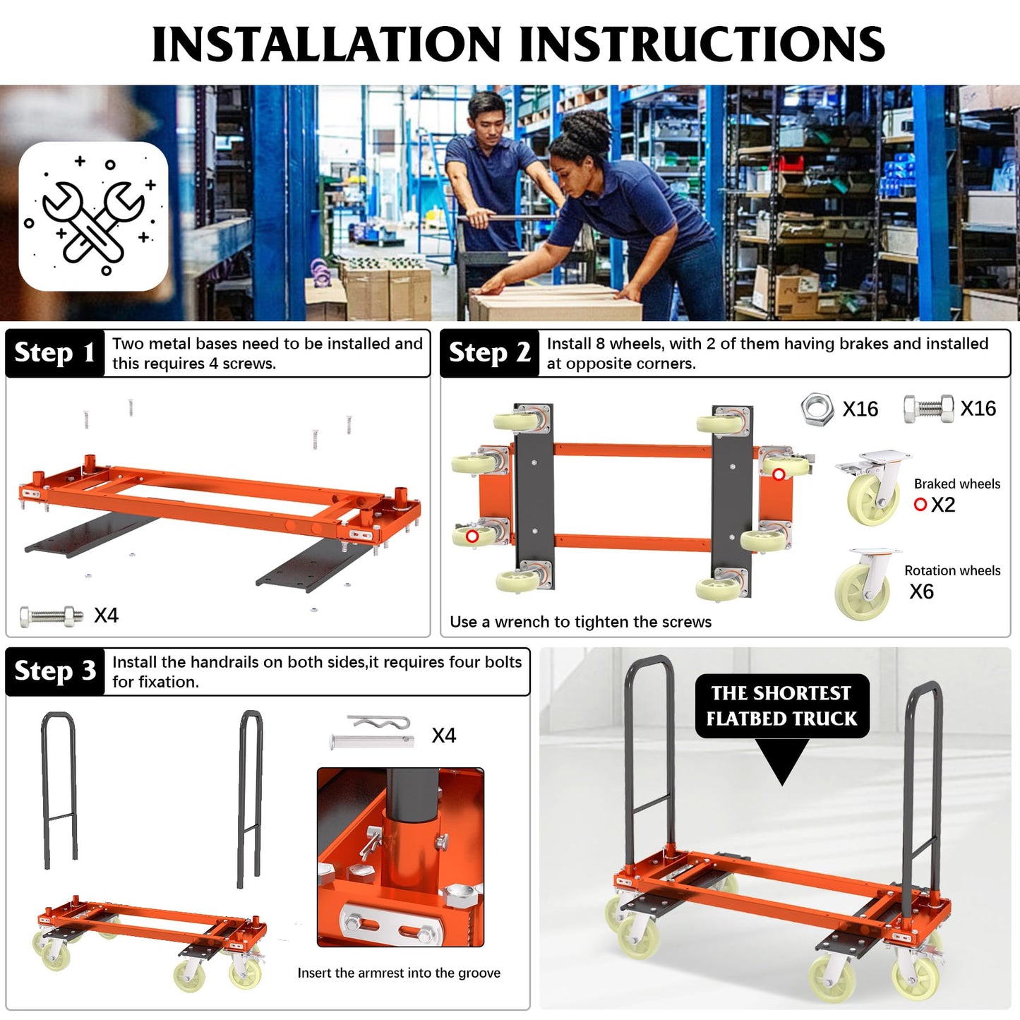 Heavy Duty Furniture Moving Dolly Cart, 1322 LBS High Capacity 8-Wheel Extendable Hand Truck, 42.5-94.5 Inch Adjustable Industrial Platform Cart with 6M Strap for Warehouse Large Appliance Bulk Goods