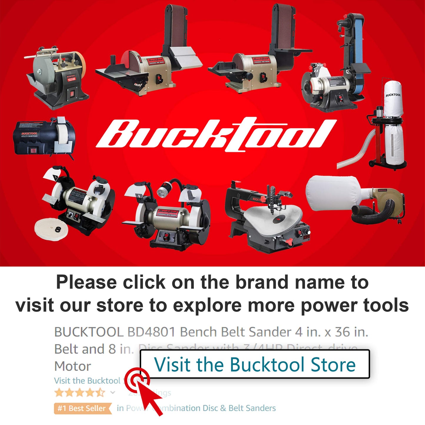 BUCKTOOL Direct Drive Bench Belt Sander, 4x36 in Belt and 8 in Disc Sander, 3/4HP Belt Sander for Woodworking, 5.0A Benchtop