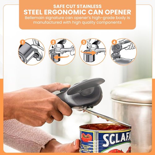 Bellemain Stainless Steel Can Opener - Ergonomic Manual Design for Smooth Edge Cutting | Perfect for Home Chefs