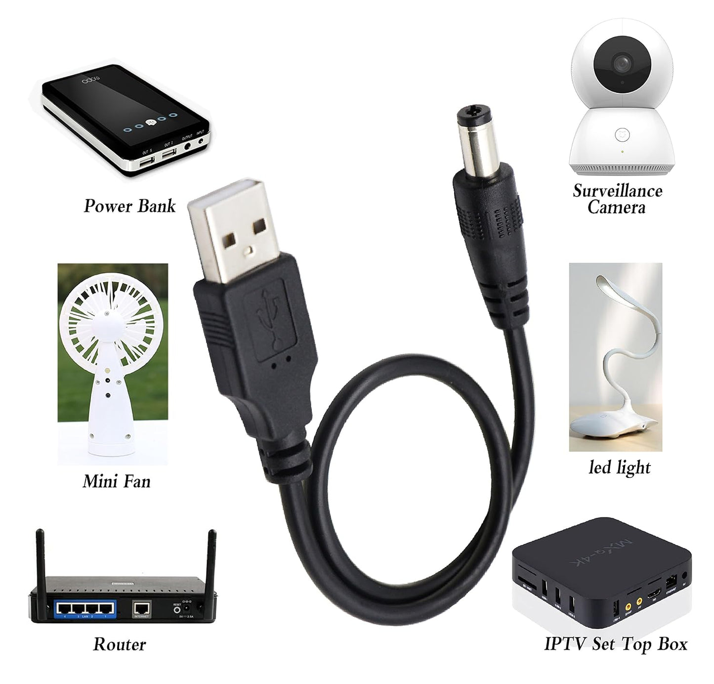 zdyCGTime 2.0 5.5x2.1mm 5 (28CM/11inch, 5.5x2.1mm)(2packs) USB A Male to DC Male Adapter Cable Volt DC Barrel Power