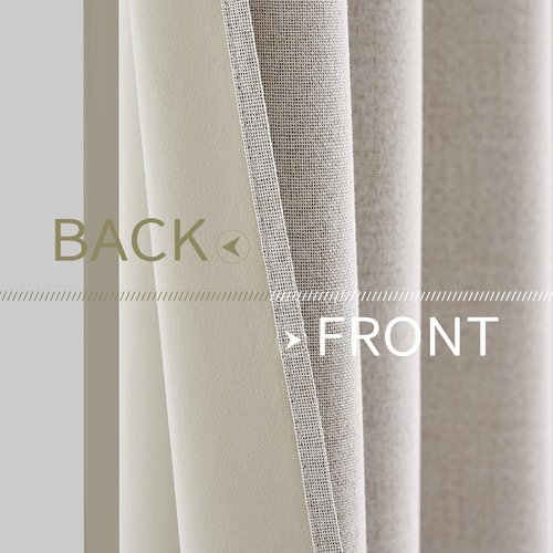 MIULEE 100% Blackout Linen Textured Curtains - Thermal Insulated Ivory Grommet Drapes | 52 x 120 Inch (2 Panels)