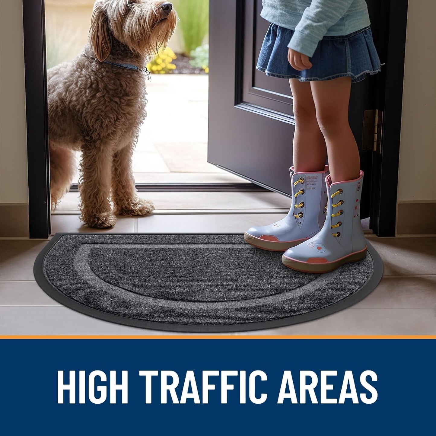 OLANLY Half Circle Door Mat - Waterproof All-Season Doormat for Indoor/Outdoor Use | 36x24 Grey Design
