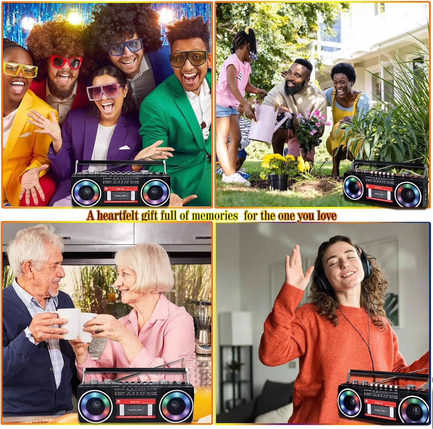 WISCENT 80's Cassette Retro Player Recorder with AM/FM/SW Radio, Bluetooth Boombox, USB, Built-in MIC for Voice