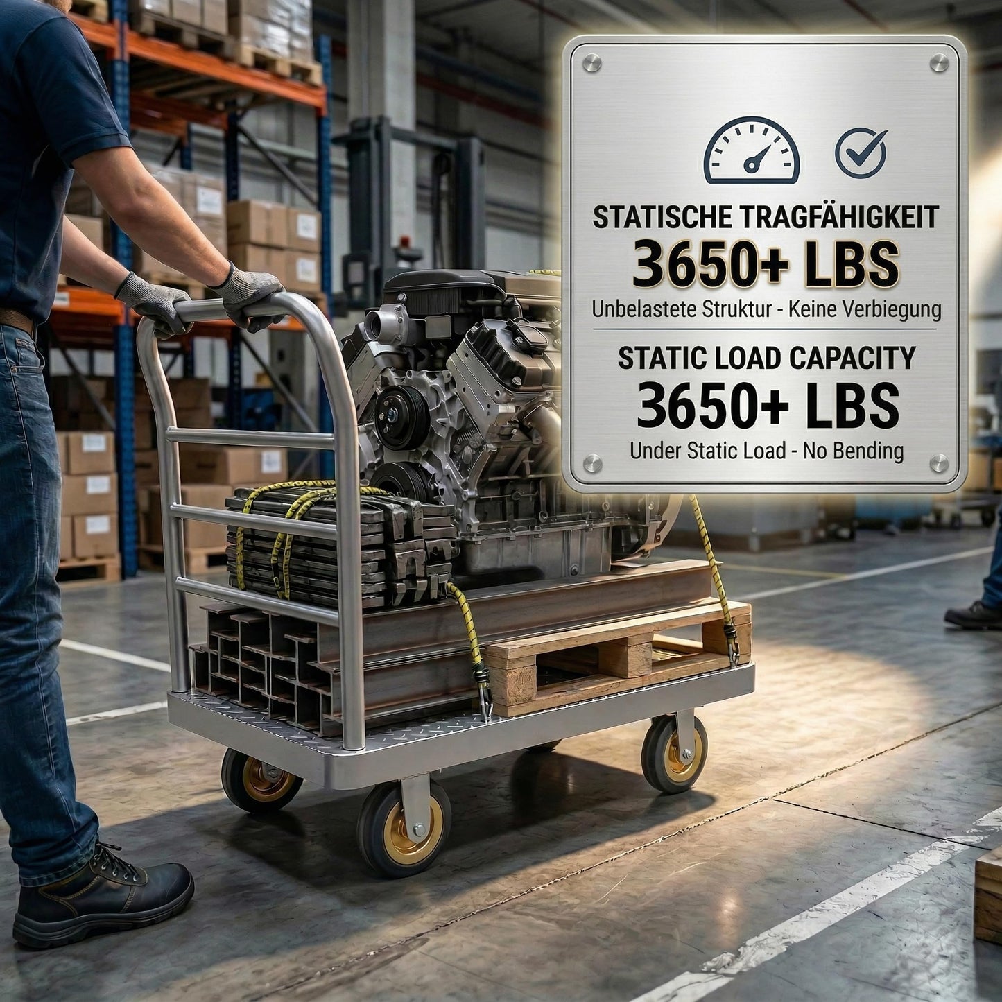 Chasesun 48" x 26" 2-in-1 Platform Truck Cart, 3650lbs Heavy Duty Flatbed Cart Dolly with Wheels, Industrial Cold Rolled Steel Push Cart for Warehouse & Moving, Includes 2 Pairs Gloves & Bungee Cord