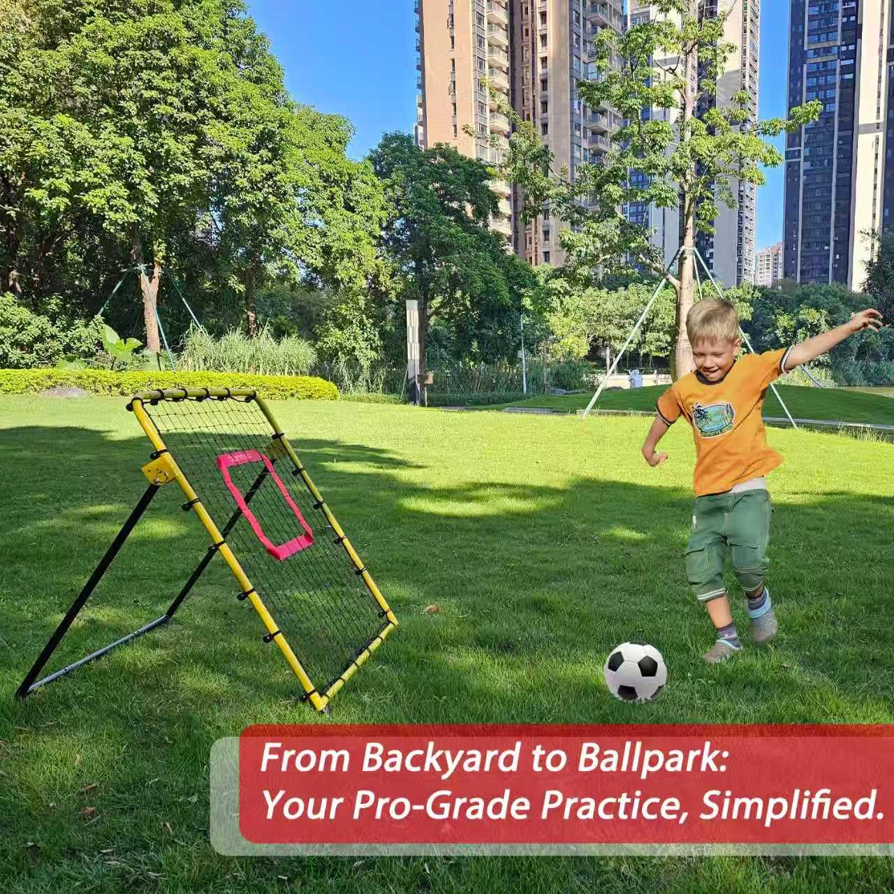 3x3.5 ft Baseball Pitchback Net, Rebounder Net, Solo Training Net, Pitching Return Trainer, Four Quick-Switch Return Angles, Yellow, Great for Kids and Youth