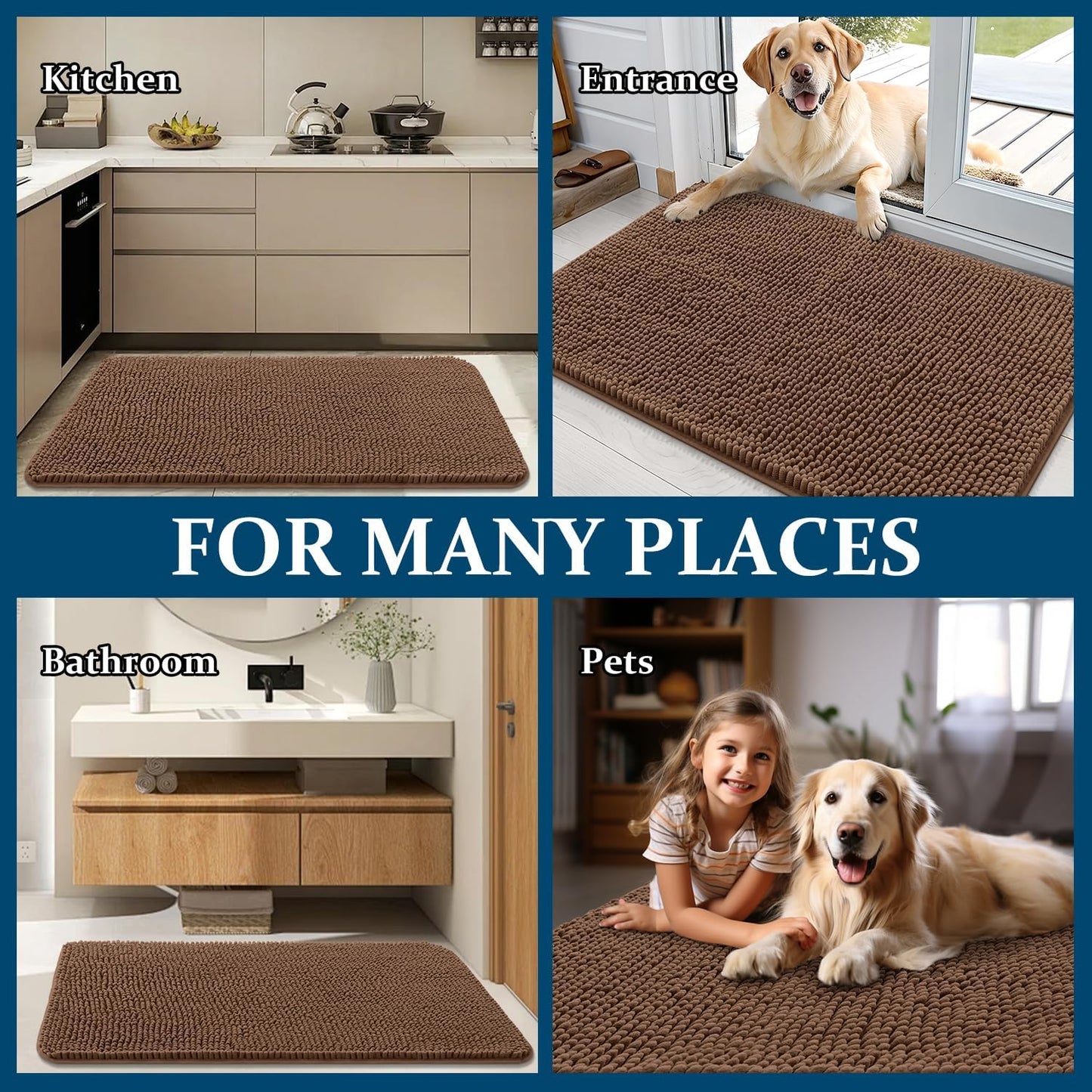 OLANLY Dog Door Mat - Absorbent Non-Slip Mud Mat for Indoor Use | 59x20 Mocha, Quick Dry Chenille