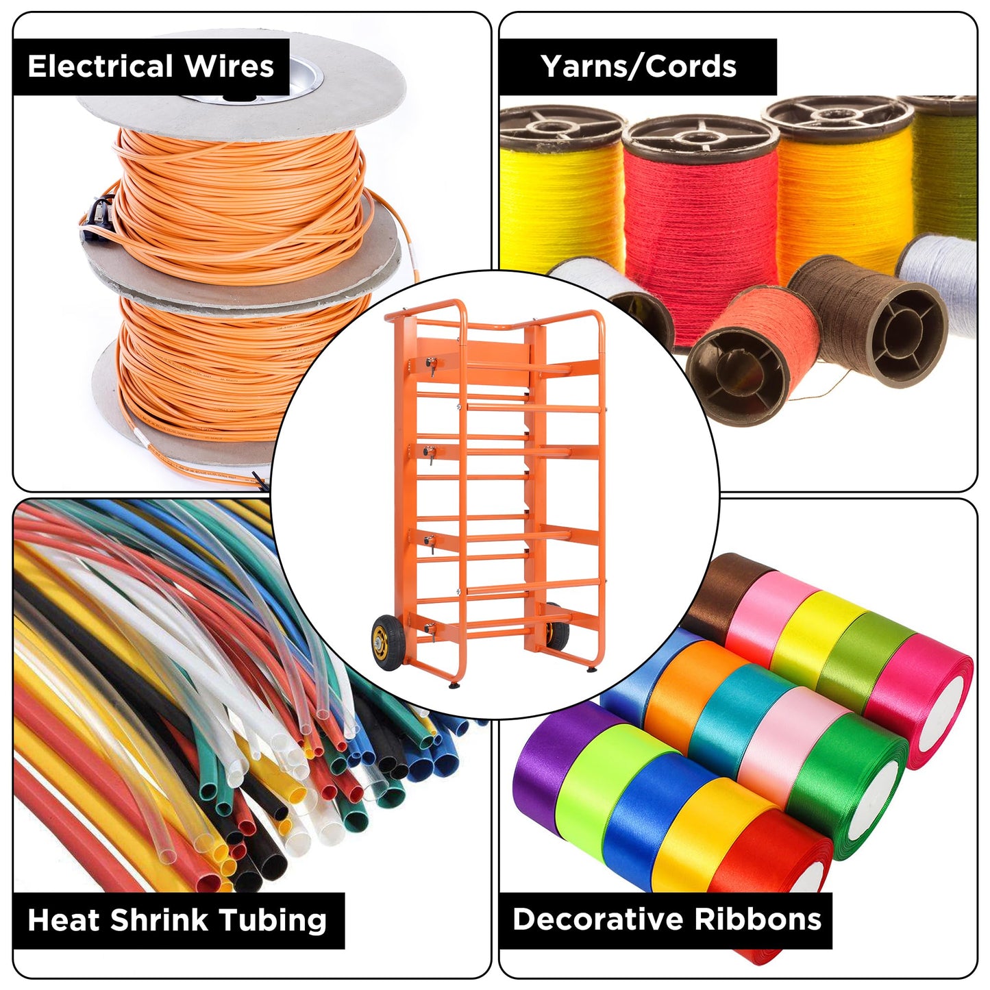 Wire Spool Rack Cable Caddy Wire Spool Cart Multi-Spool Wire Rack Dispenser with 11 Rods Multiple Axles Cable Spool Holder Wire Reel Caddy Cart with Wheels and Box for Electrical Industrial Retail