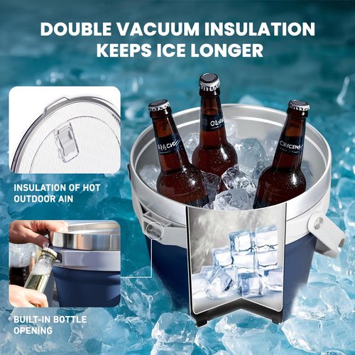 COKTIK 7L Insulated Ice Bucket with Lid,Double Wall Vacuum Stainless Steel Beverage Bucket Keeps Frozen Longer,Holds 6 Longnecks or 3 Bottles of Wine,for Cocktail, Champagne, (Navy,1 Pack)