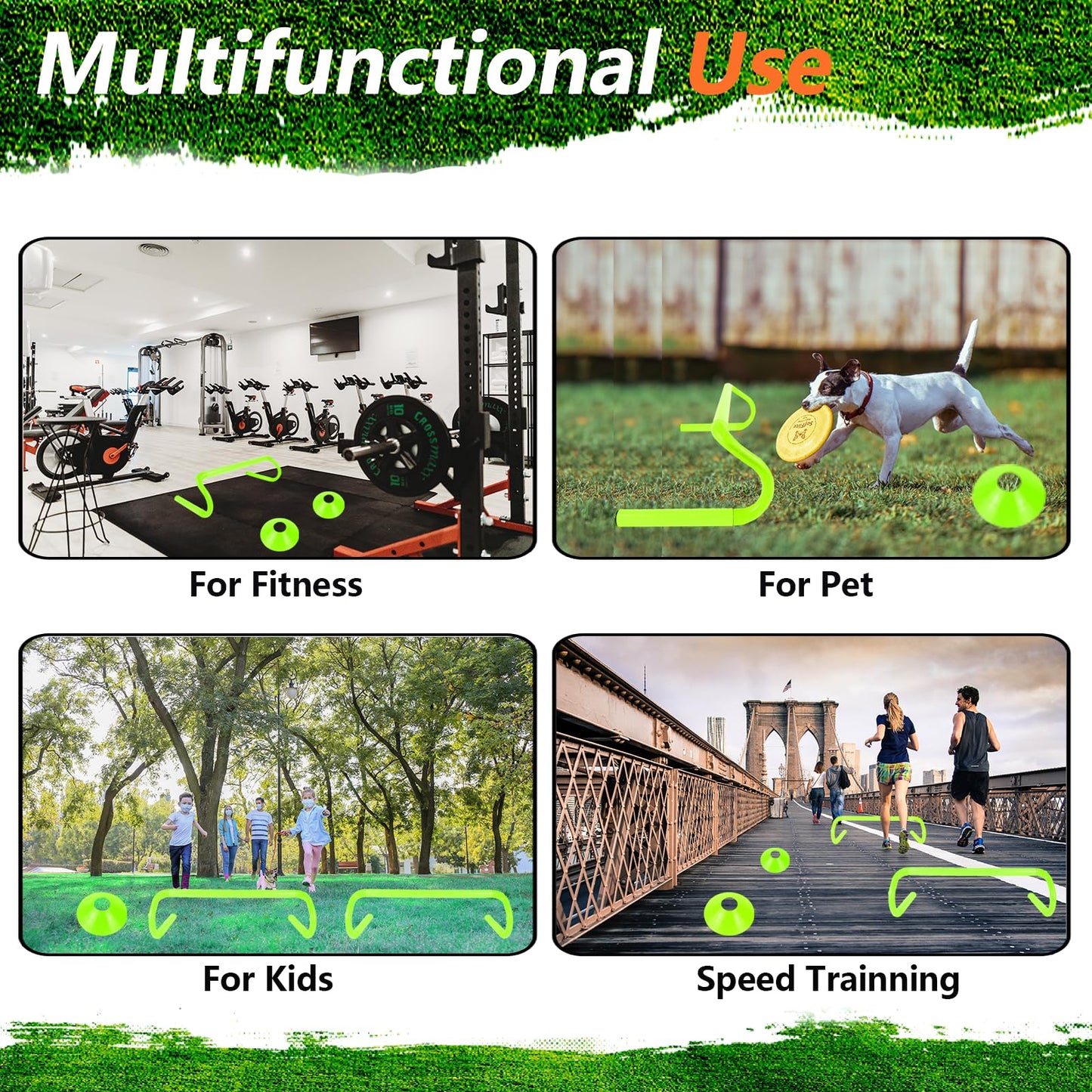 QIJISTORM 10 Pcs 6" Speed Agility Training Hurdles with 6 Marker Cone Durable Detachable Training Equipment Plyometric All Speed Hurdle for Athletes Soccer Basketball Football Practice Green