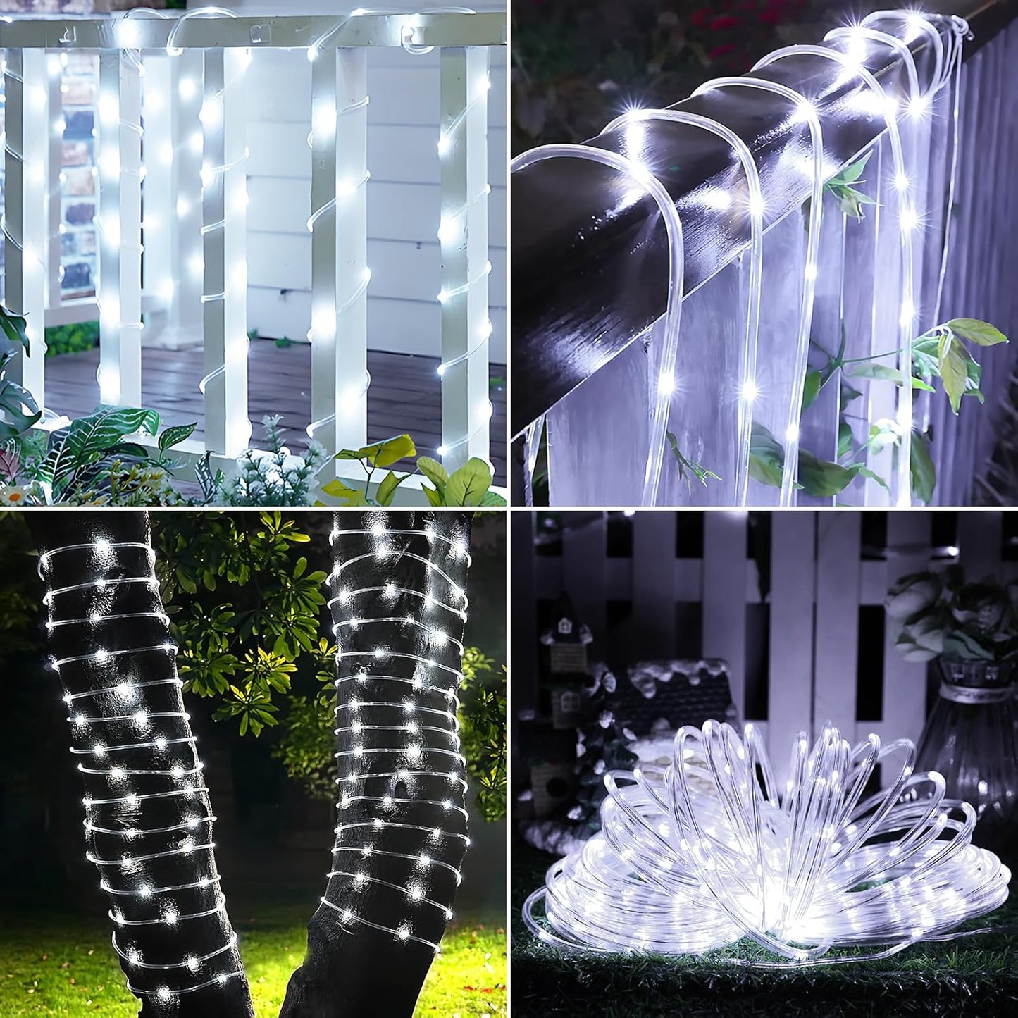 Skiennix Solar String Lights - 66ft 200LED Waterproof Outdoor Lights with 8 Modes | Flexible Clear Tube for Garden, Patio, Deck, and Pool - White