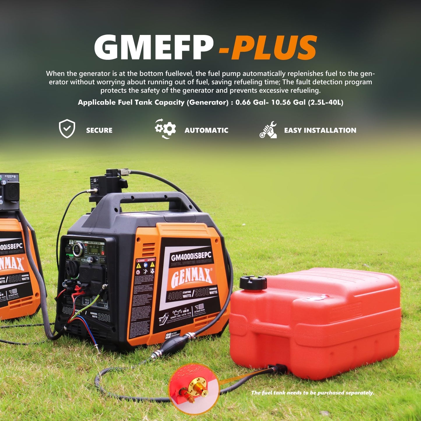 GENMAX 12V DC Electric Fuel Pump with Auto Start-Stop Sensor, auto Liquid Transfer Pump for E15, E85, Gas, Diesel & More,with Overfill Protection(GMEFP-PLUS)