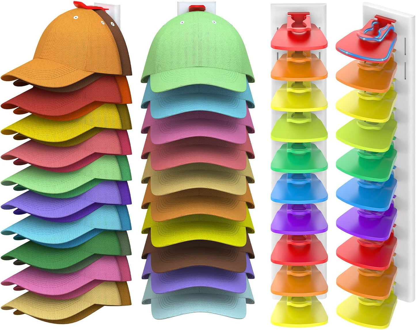 Volnamal Hat Organizer - 2 Pack Baseball Cap Rack Holds Up to 40 Hats | Space-Saving Wall Storage (White & Color)