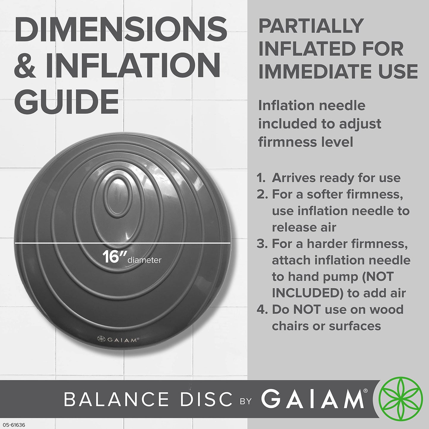 Gaiam Balance Disc Wobble Cushion Stability Core Trainer For Home Or Office Desk Chair and Kids Alternative Classroom Sensory Wiggle Seat - Black