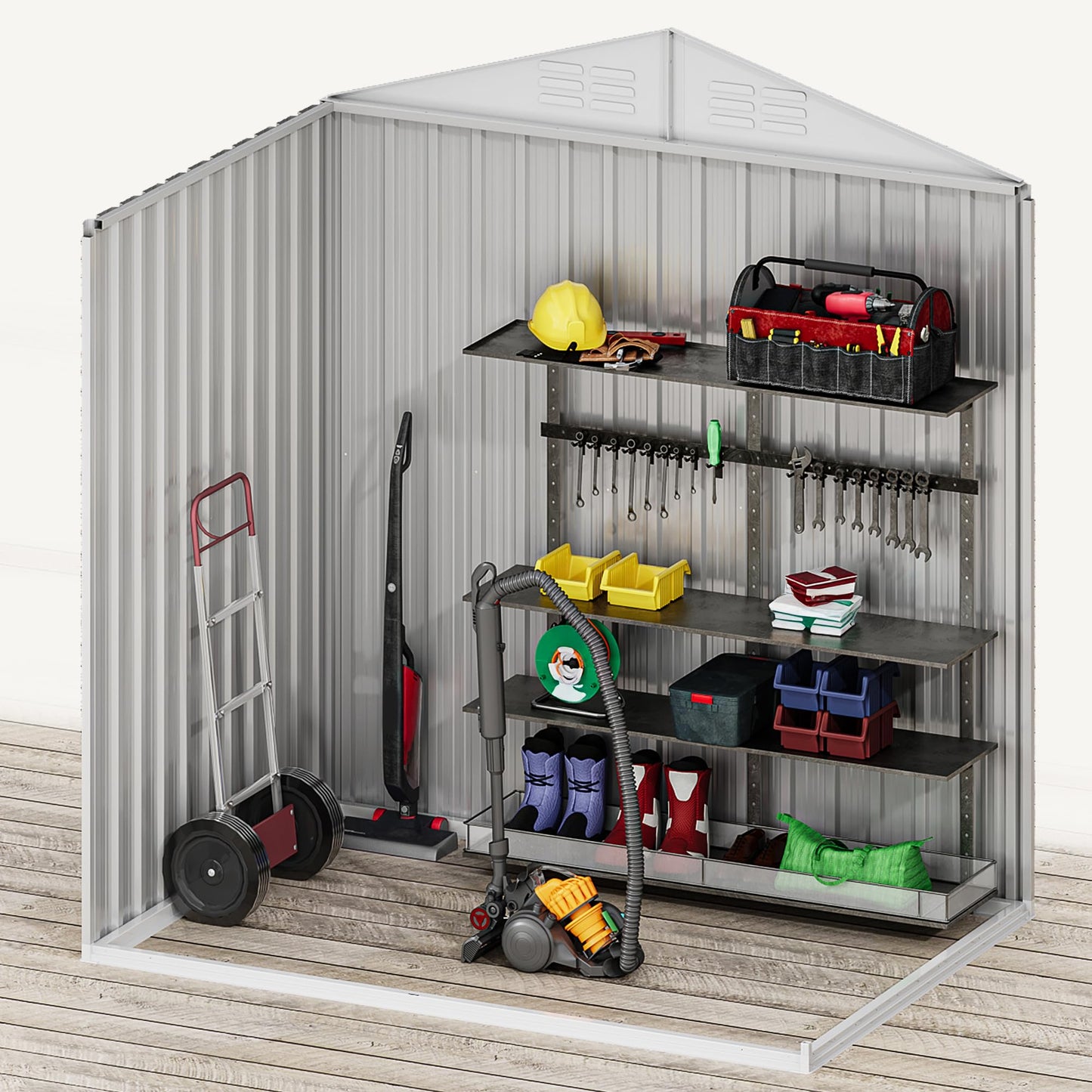 DWVO 6x4ft Tool Storage Shed, Lockable Doors, and Sloped Roof, Steel Outdoor Storage Shed for Garden, Patio, Garage, Backyard, Lawn - Brown
