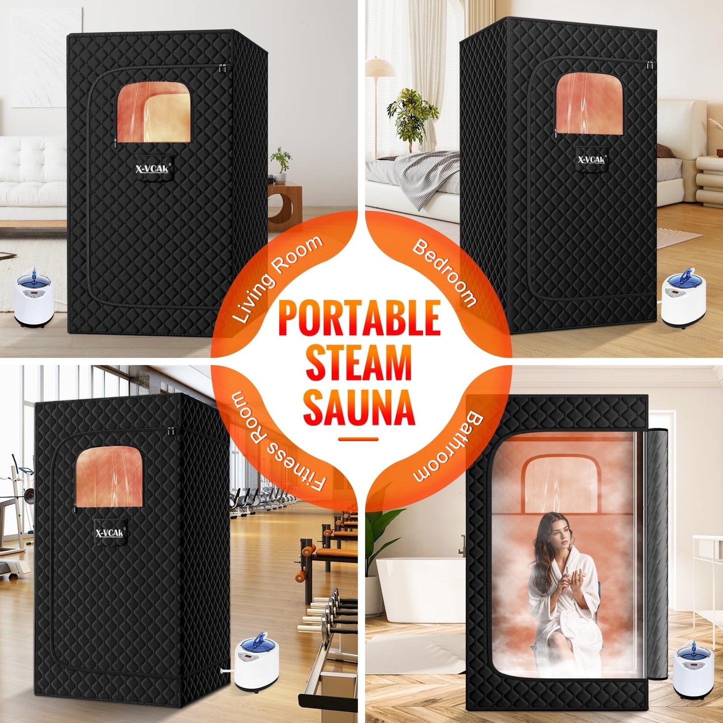 X-Vcak Upgraded Portable Sauna for Home,Relaxation, Steam Sauna for Home with Steamer, Remote Control, Folding Chair, 9 Levels