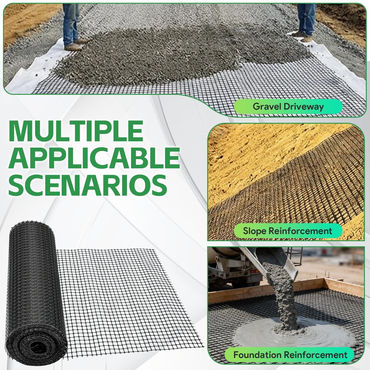 3ft x 164ft Retaining Wall Geogrid, Bi-Directional Universal Gravel Grid Geogrid, Heavy-Duty Bi-Directional Driveway Support Grid for Soil Reinforcement, Grid Size(2.1 × 2.1cm), Black