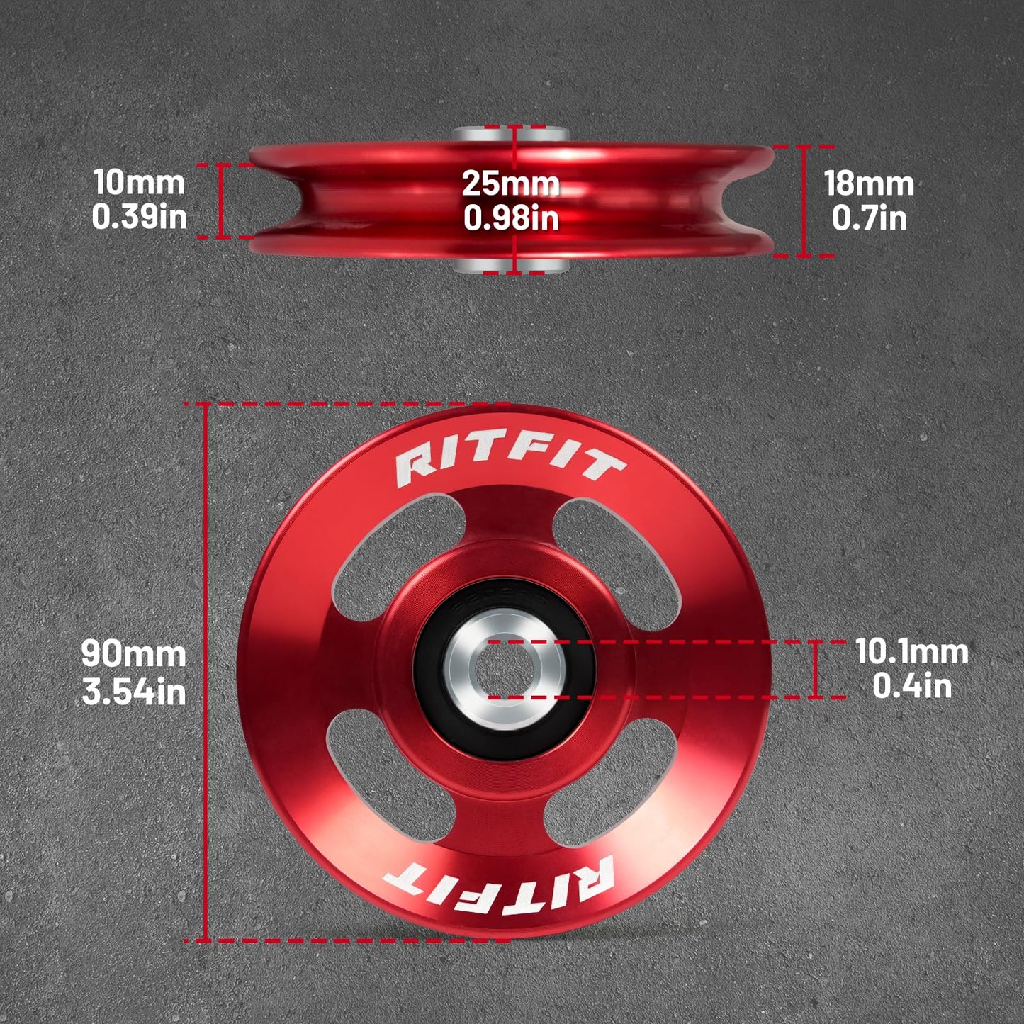 RitFit Aluminum Pulley Wheel for Gym Equipment, 2PCS/ 6PCS Set Power Rack Pulley Attachment, 90mm Aluminum Alloy Bearing Gym Pulley Wheel for Home Gym (red 6 pcs)