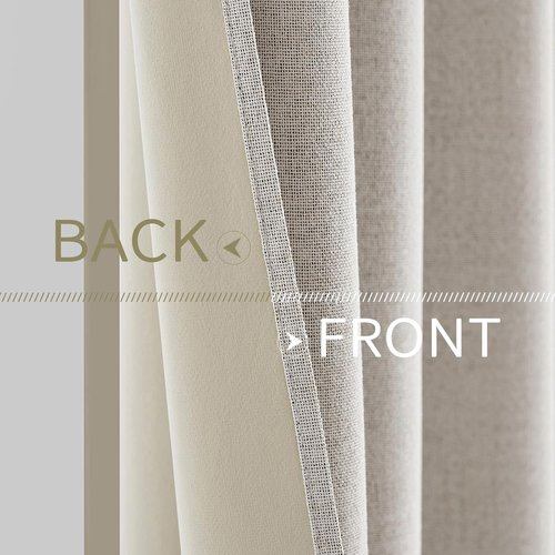 MIULEE 100% Blackout Linen Textured Curtains - Thermal Insulated Cream White Drapes | 52 x 84 Inch (2 Panels)