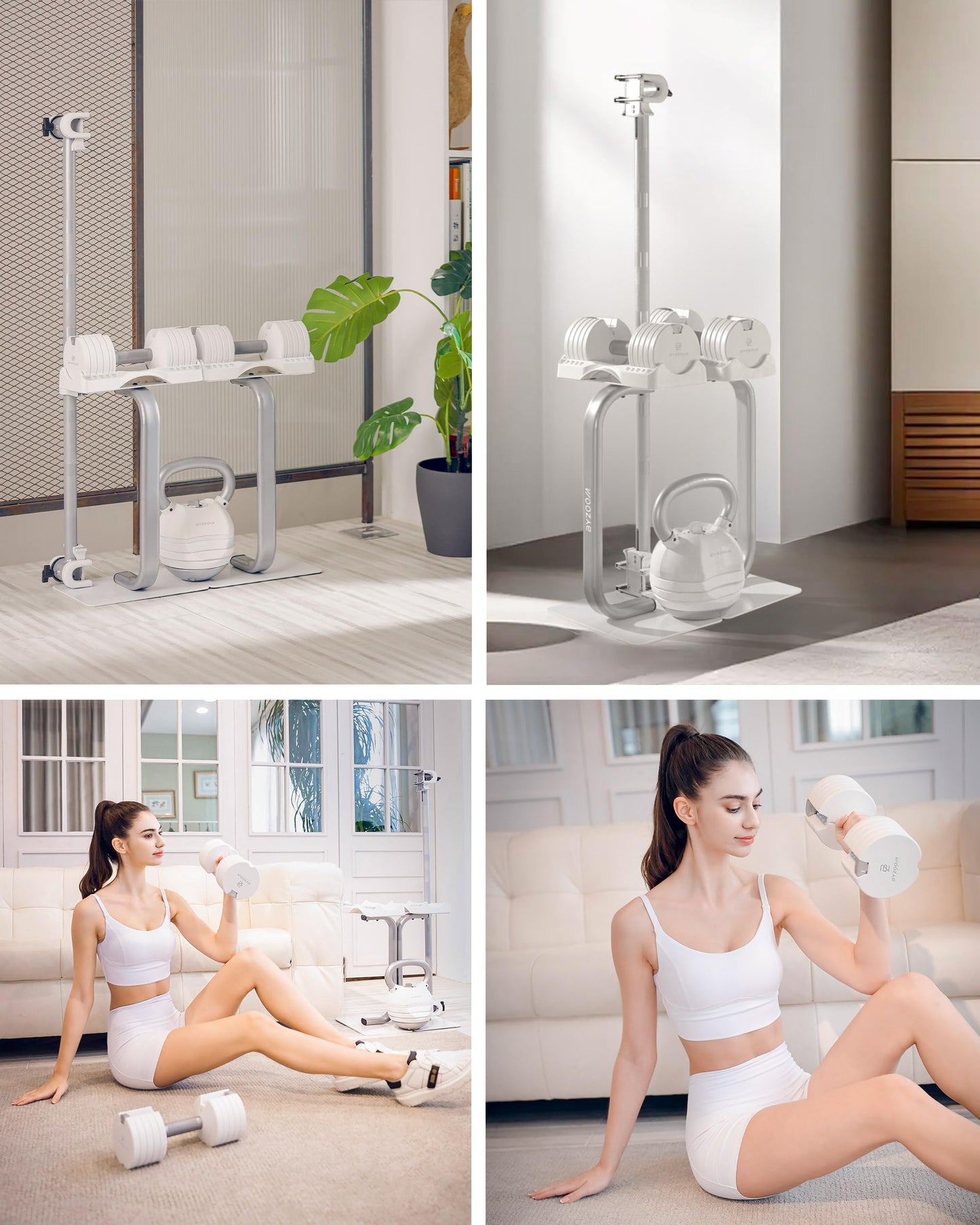 BYZOOM FITNESS Pure Series Adjustable Dumbbell Set 12.5lb Pair – 5-in-1 Compact Free Weights for Home Gym, Patented Easy-Adjust Design, Sleek Aesthetic for Strength Training & Workouts, Off White