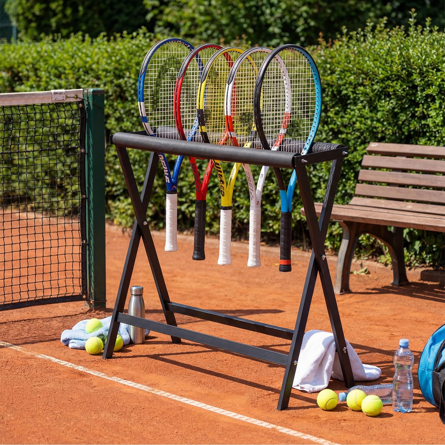 LEIFIDE Tennis Racket Storage Rack Stand Large Capacity Steel Tennis Racket Holder Badminton Racquet Rack Organizer for Schools, Gymnasiums, Playground