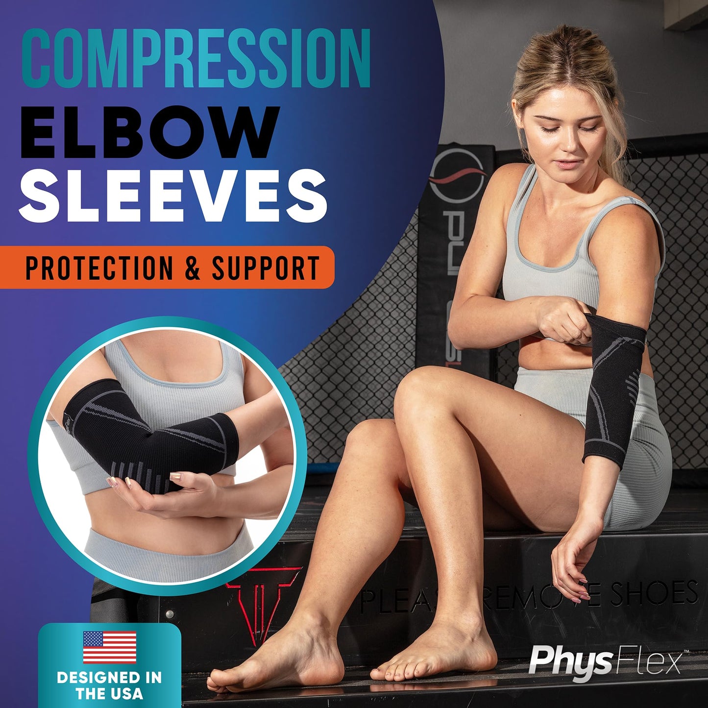 PhysFlex Elbow Brace 2 Pack for Tennis & Golfer's Elbow Pain Relief - Elbow Compression Sleeve for Weightlifting, Workout, Fitness, Arthritis, Bursitis - Tendonitis Elbow Brace for Men & Women