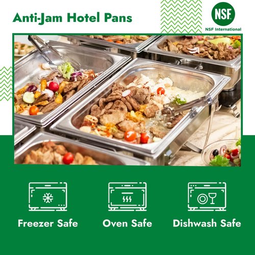 HECMAC 6 Pack Anti-Jam Hotel Pans, 1/3 Size 4 Inch Deep, Commercial Stainless Steel Chafing Steam Table Pan, Catering Storage Metal Food Pan, 23 Gauge