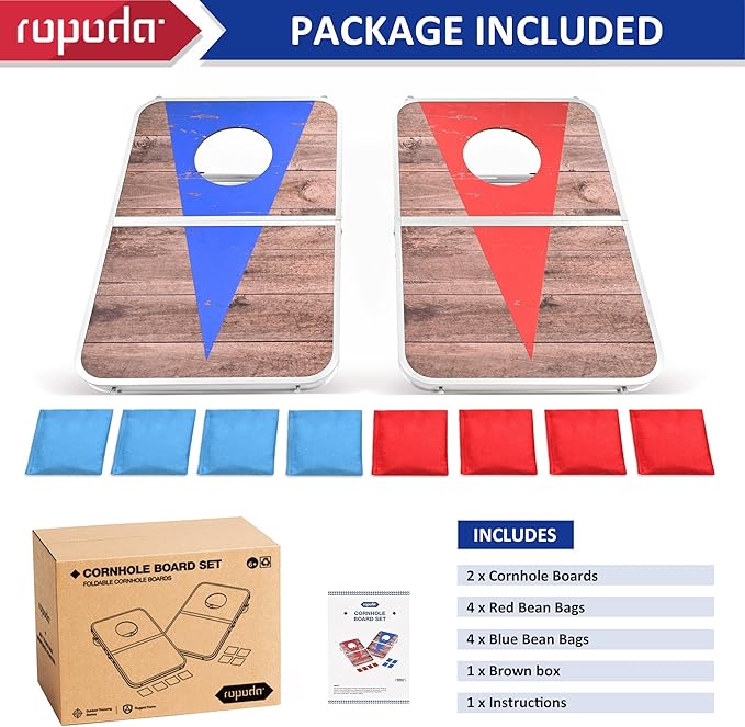 ROPODA Portable Cornhole Board Set,24 x 16 in Corn Hole Games for Adults with 8 Bean Bags, Lightweight Aluminum Alloy Edging Cornhole Set for Outdoor Games,Beach and Tailgates.